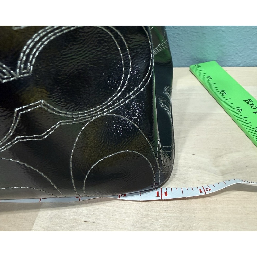 Coach F19215 Black Patent Leather Logo Kiss Lock Carryall Purse Shoulder Bag EUC - Picture 15 of 16